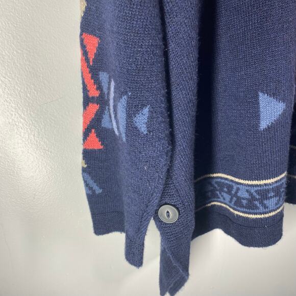 J. Jill Poncho Style Sweater Cowl Neck Aztec Southwestern Blue Large Petite - Picture 7 of 9